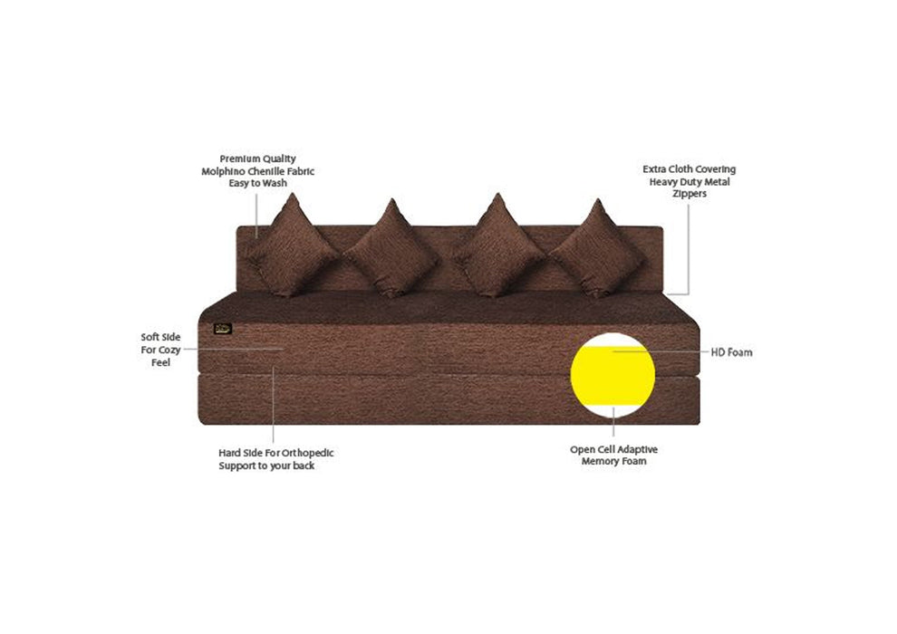 FRESH UP - Four Seater Molphino - Brown Sofa Cum Bed - Without Arm
