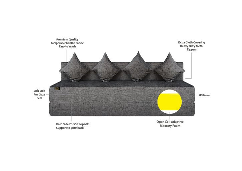 FRESH UP - Four Seater Molphino - Grey Sofa Cum Bed - Without Arm