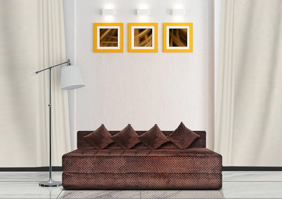 FRESH UP - Four Seater Velvet - Dark Brown Sofa Cum Bed - Without Arm