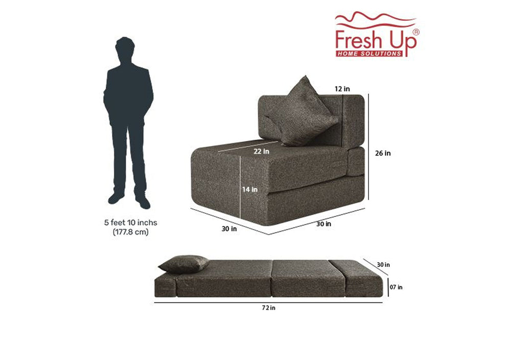 FRESH UP - Single Seater Jute-Dark Brown Sofa Cum Bed - Without Arm