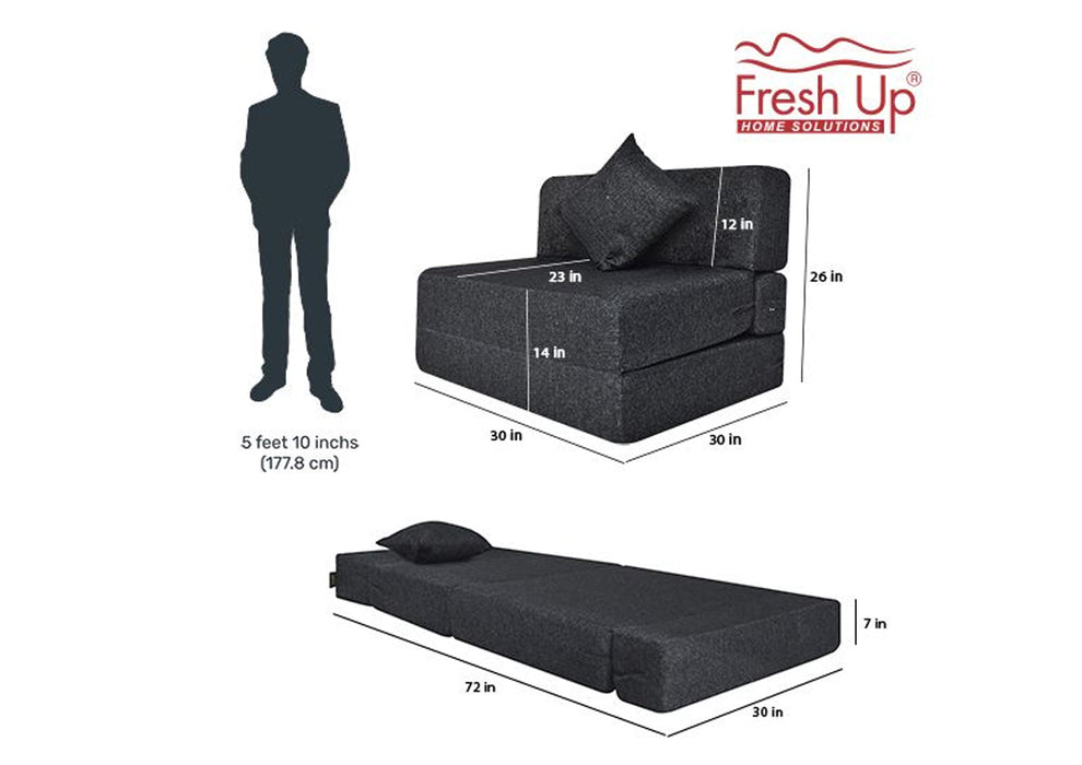 FRESH UP - Single Seater Jute-Dark Grey Sofa Cum Bed - Without Arm