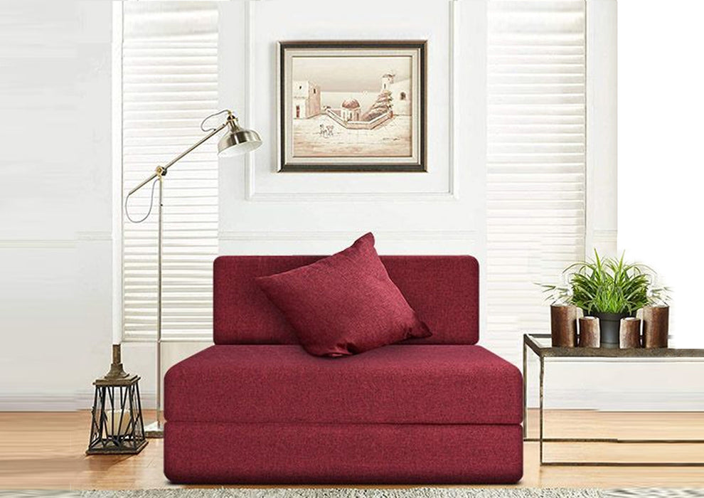 FRESH UP - Single Seater Jute-Maroon Sofa Cum Bed - Without Arm
