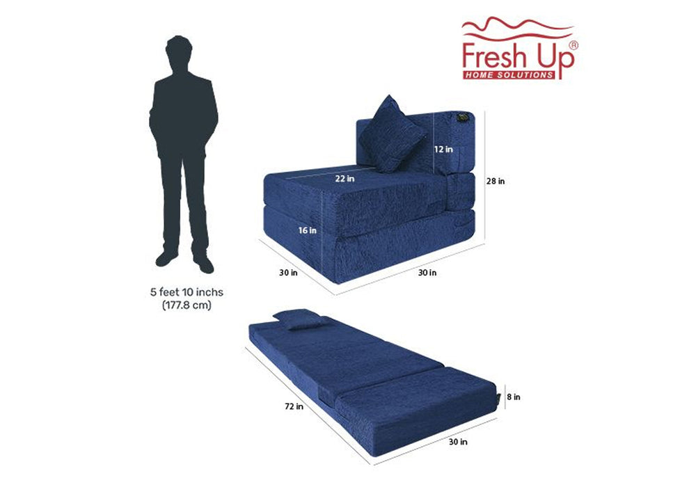 FRESH UP - Single Seater Molphino-Blue Sofa Cum Bed - Without Arm