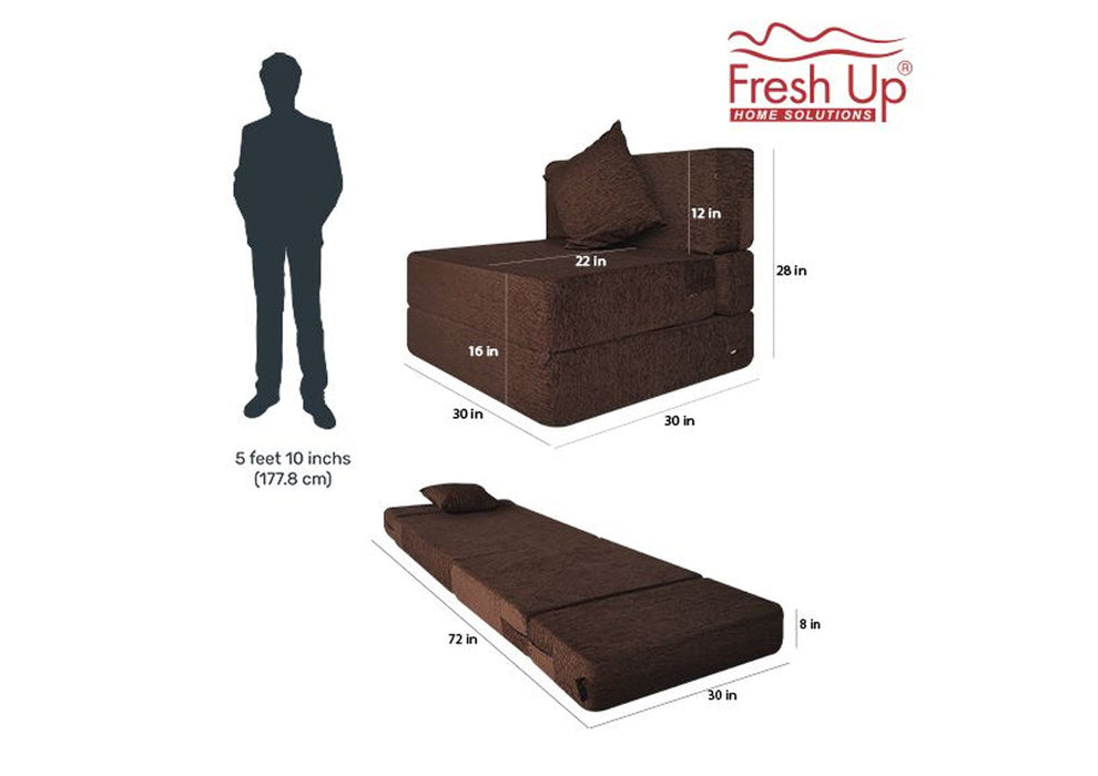 FRESH UP - Single Seater Molphino-Brown Sofa Cum Bed - Without Arm
