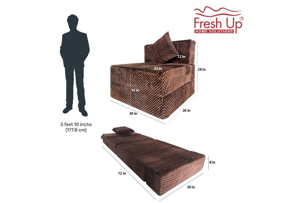 FRESH UP - Single Seater Velvet-Dark Brown Sofa Cum Bed - Without Arm