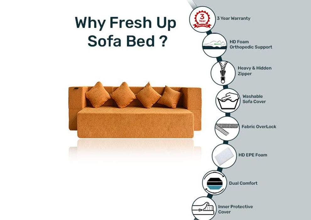 FRESH UP SIESTA Four Seater Orange Sofa Cum Bed-Molphino Fabric
