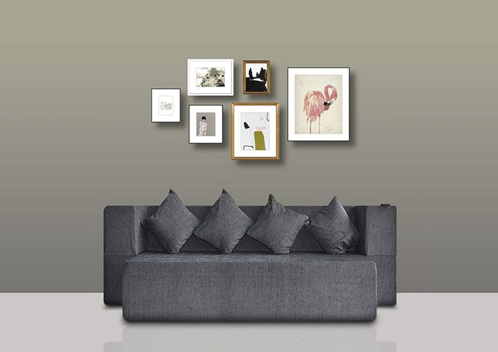 FRESH UP SIESTA Four Seater Grey Sofa Cum Bed-Molphino Fabric