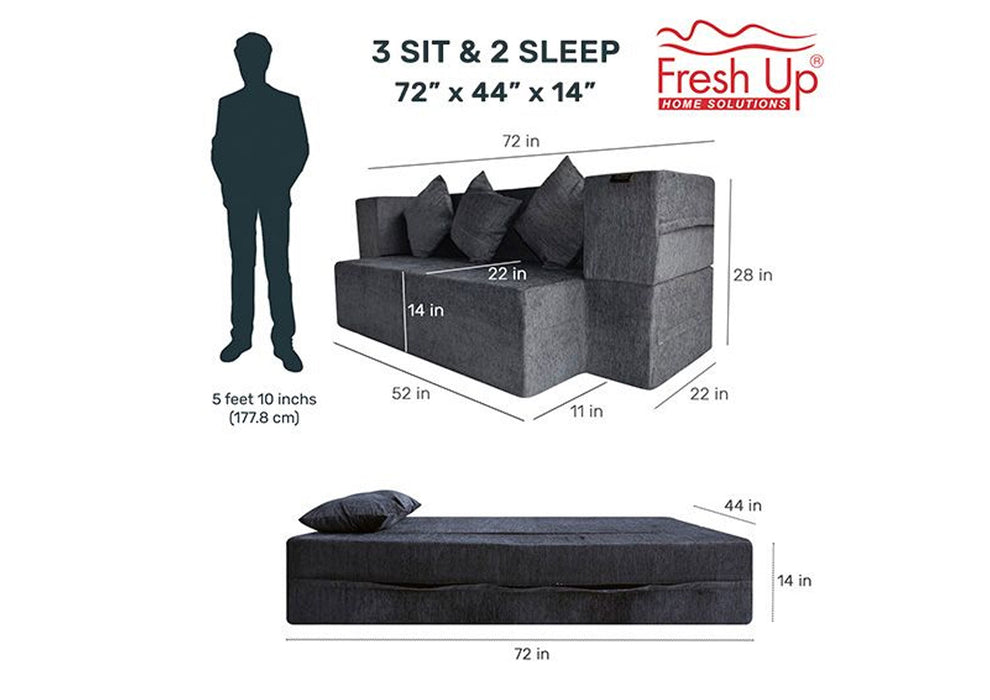 FRESH UP SIESTA Four Seater Grey Sofa Cum Bed-Molphino Fabric