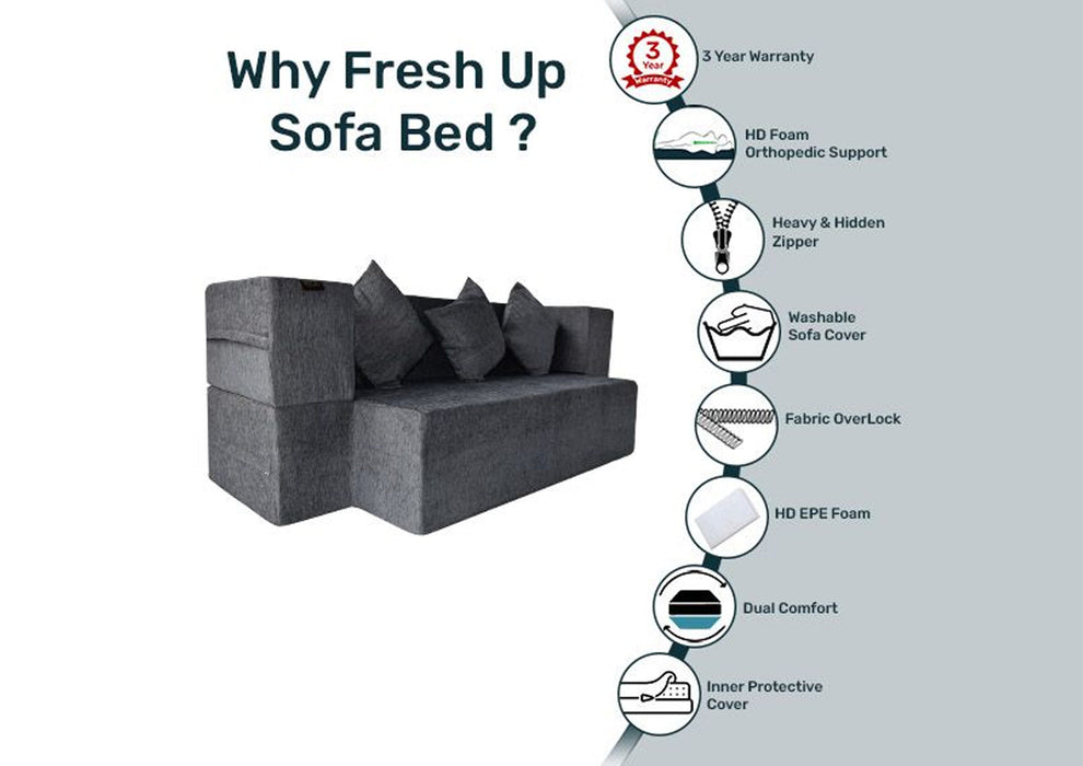 FRESH UP SIESTA Three Seater Grey Sofa Cum Bed-Molphino Fabric