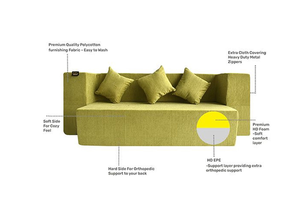 FRESH UP SIESTA Three Seater Green Sofa Cum Bed-Molphino Fabric