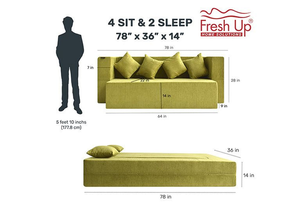 FRESH UP SIESTA Four Seater Green Sofa Cum Bed-Molphino Fabric