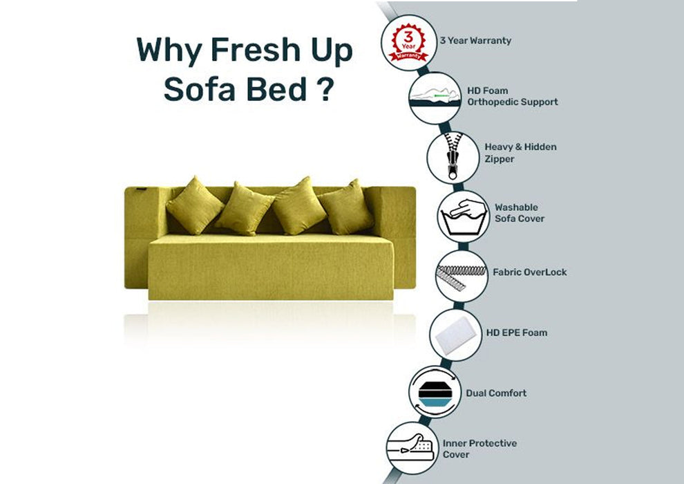 FRESH UP SIESTA Three Seater Green Sofa Cum Bed-Molphino Fabric