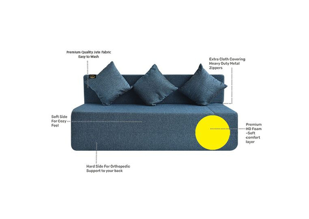 FRESH UP - Three Seater Jute - Blue Sofa Cum Bed - Without Arm