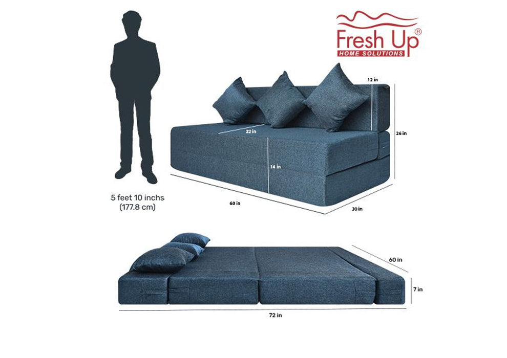 FRESH UP - Three Seater Jute - Blue Sofa Cum Bed - Without Arm