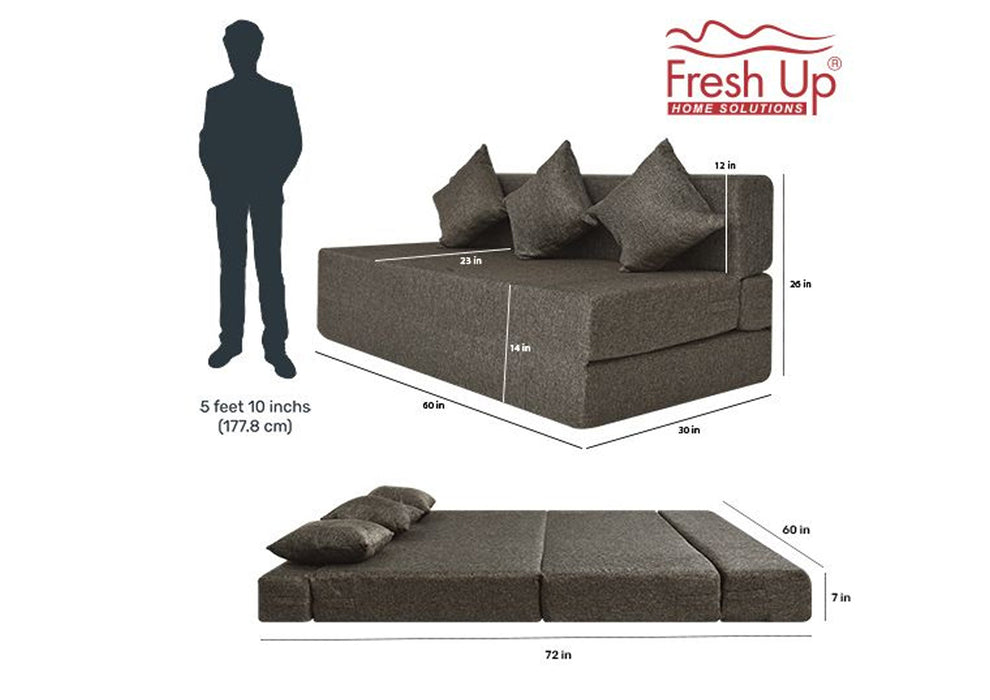 FRESH UP - Three Seater Jute - Dark Brown Sofa Cum Bed - Without Arm