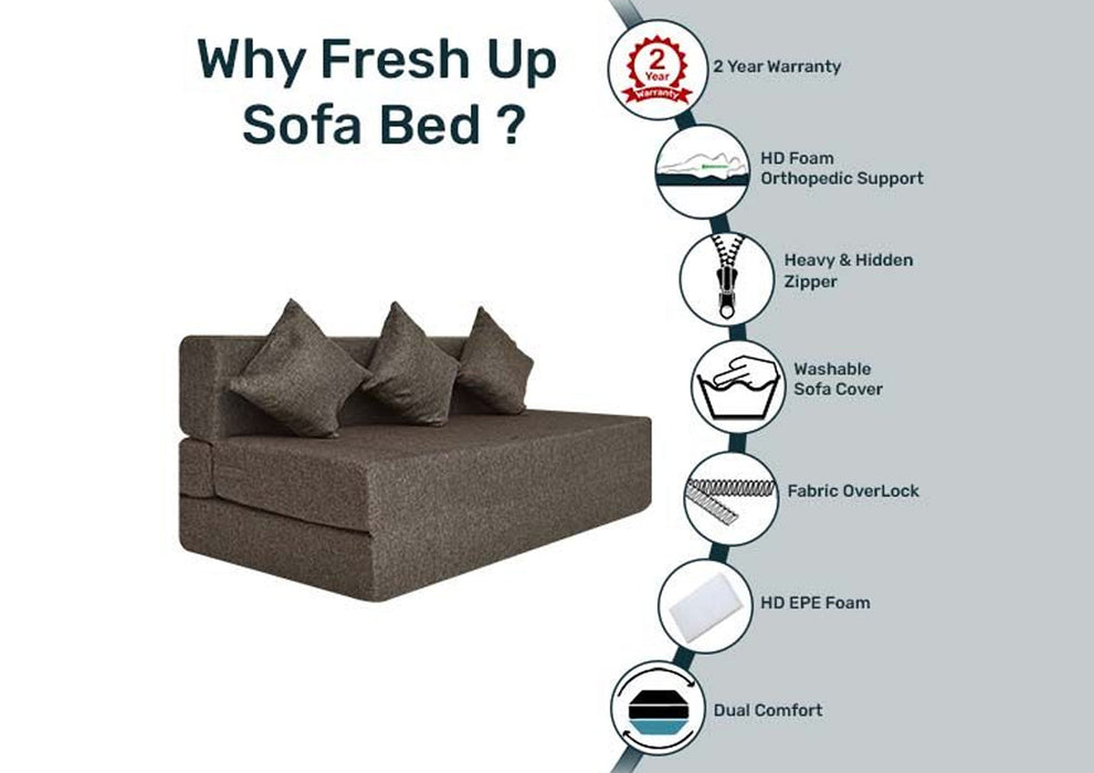 FRESH UP - Three Seater Jute - Dark Brown Sofa Cum Bed - Without Arm