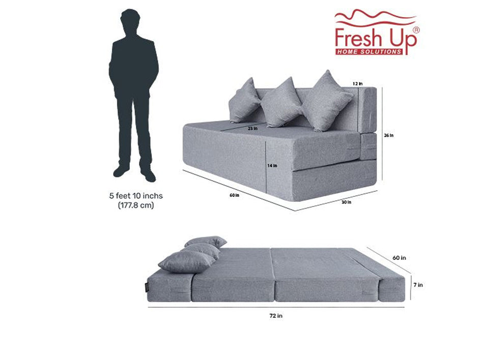 FRESH UP - Three Seater Jute - Light Grey Sofa Cum Bed - Without Arm
