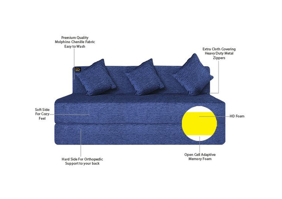 FRESH UP - Three Seater Molphino - Blue Sofa Cum Bed - Without Arm
