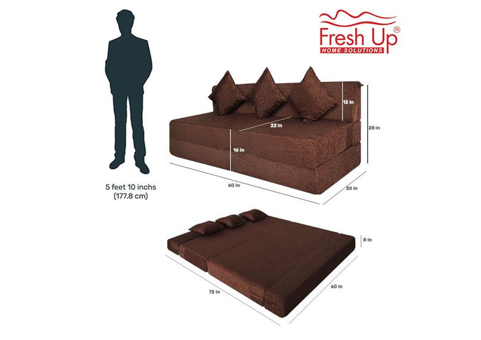 FRESH UP - Three Seater Molphino - Brown Sofa Cum Bed - Without Arm