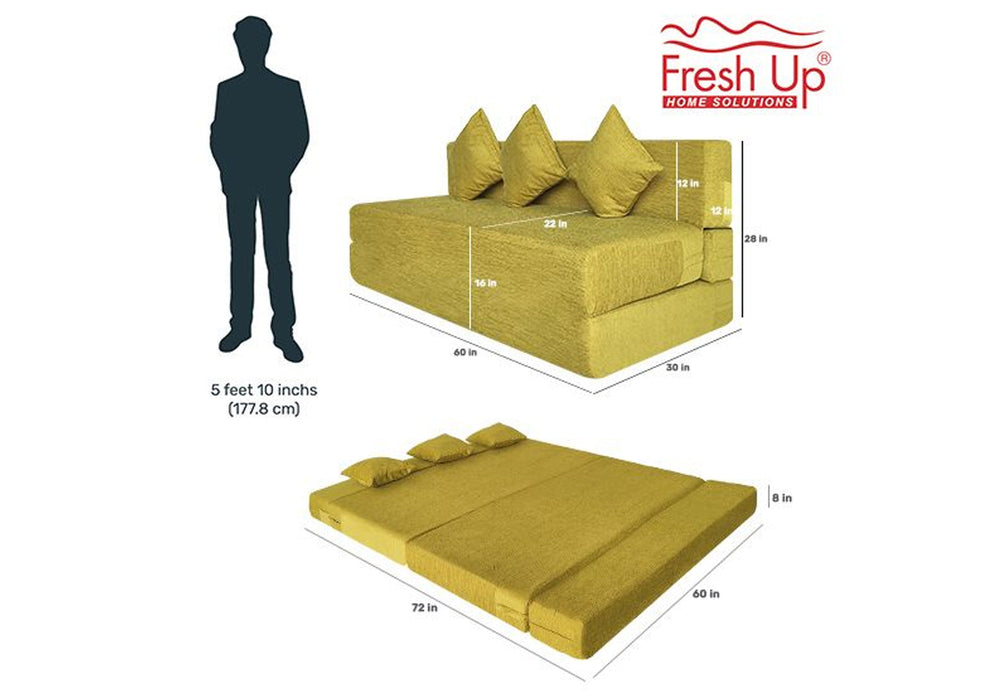FRESH UP - Three Seater Molphino - Green Sofa Cum Bed - Without Arm
