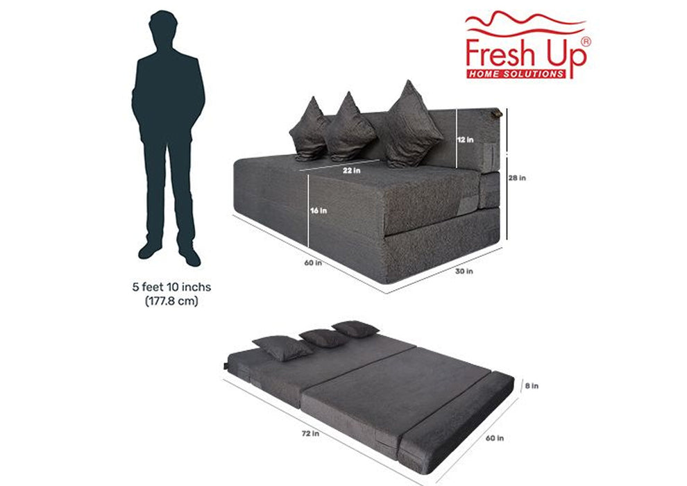 FRESH UP - Three Seater Molphino - Grey Sofa Cum Bed - Without Arm