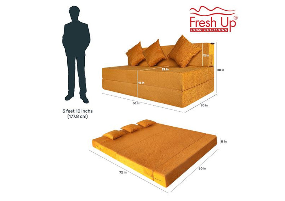 FRESH UP - Three Seater Molphino - Orange Sofa Cum Bed - Without Arm