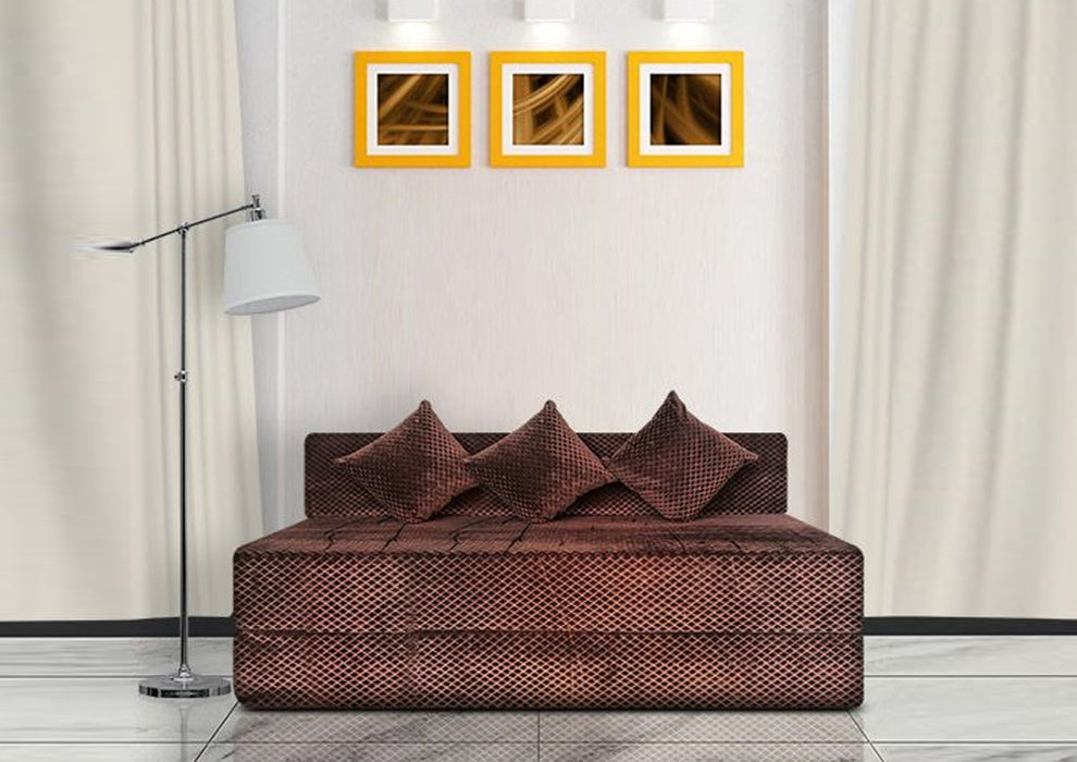 FRESH UP - Three Seater Velvet - Dark Brown Sofa Cum Bed - Without Arm