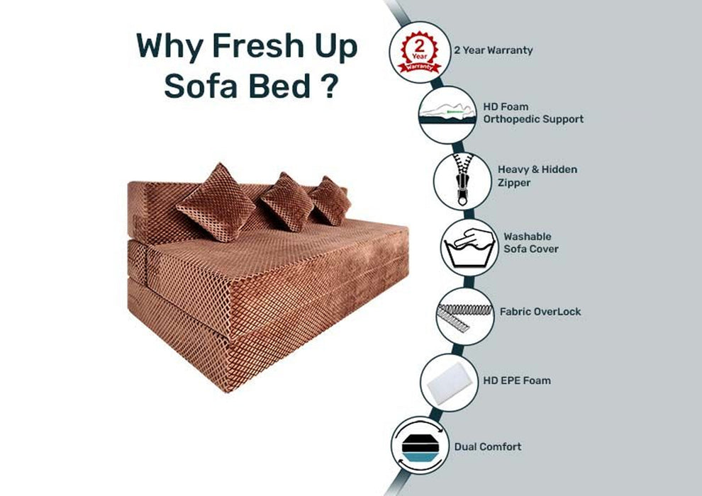 FRESH UP - Three Seater Velvet - Light Brown Sofa Cum Bed - Without Arm