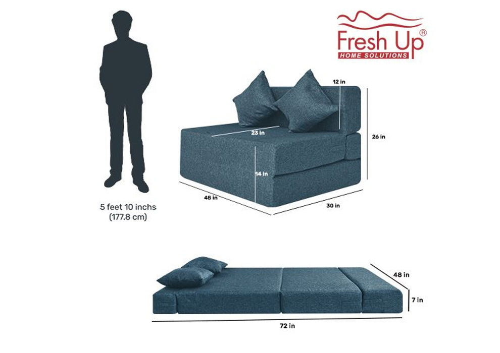FRESH UP - Two Seater Jute - Blue Sofa Cum Bed - Without Arm