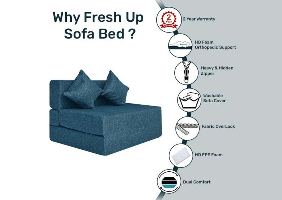 FRESH UP - Two Seater Jute - Blue Sofa Cum Bed - Without Arm