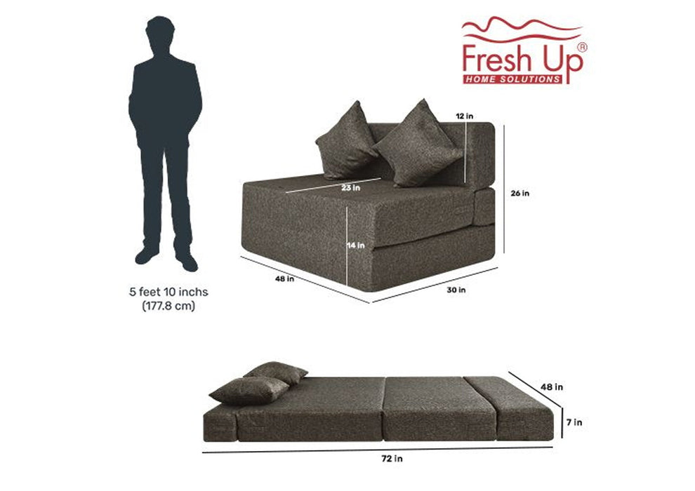 FRESH UP - Two Seater Jute - Dark Brown Sofa Cum Bed - Without Arm