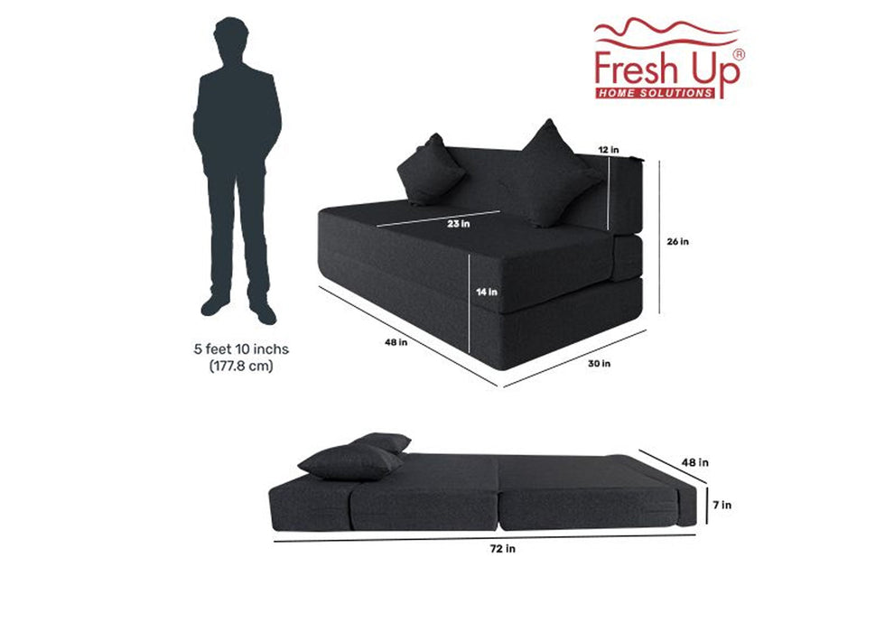 FRESH UP - Two Seater Jute - Dark Grey Sofa Cum Bed - Without Arm