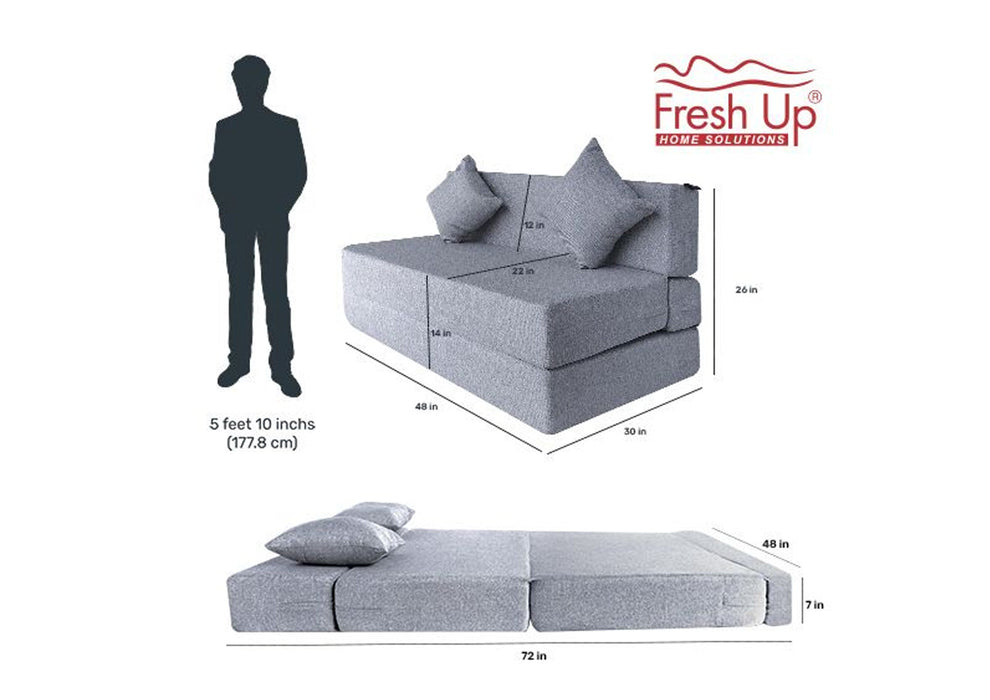 FRESH UP - Two Seater Jute - Light Grey Sofa Cum Bed - Without Arm