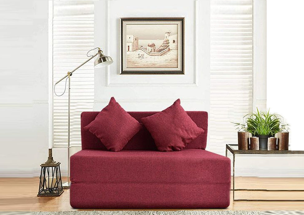 FRESH UP - Two Seater Jute - Maroon Sofa Cum Bed - Without Arm