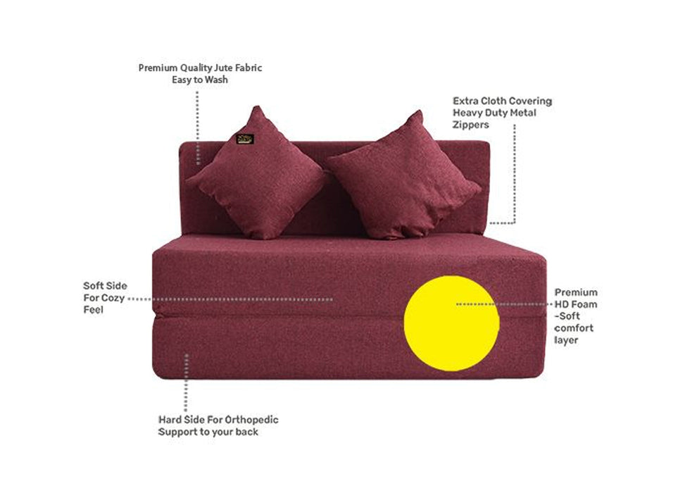 FRESH UP - Two Seater Jute - Maroon Sofa Cum Bed - Without Arm