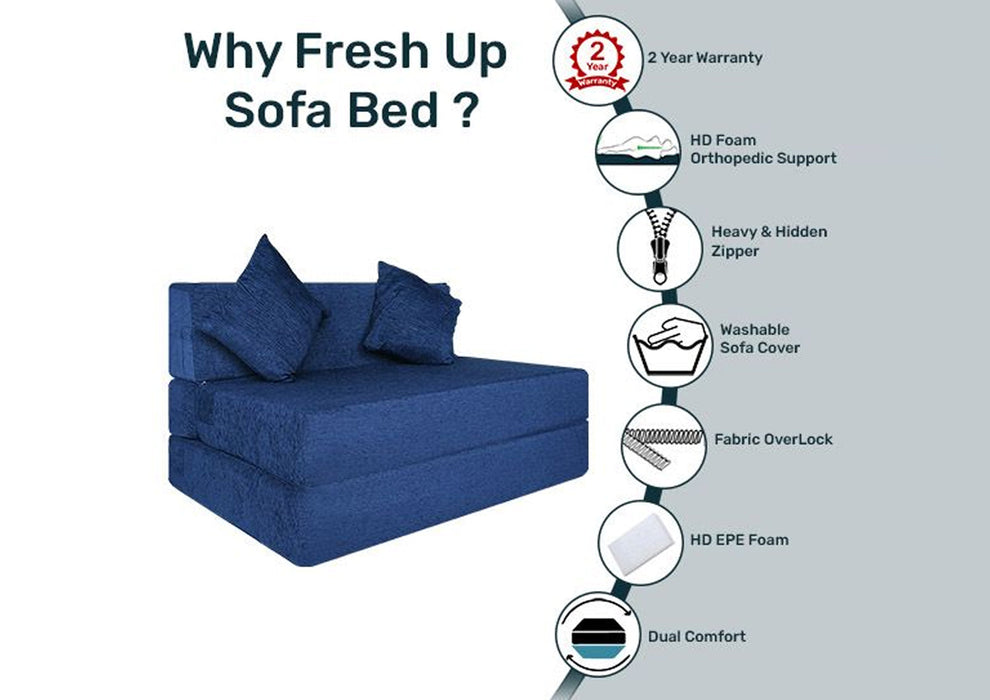 FRESH UP - Two Seater Molphino - Blue Sofa Cum Bed - Without Arm