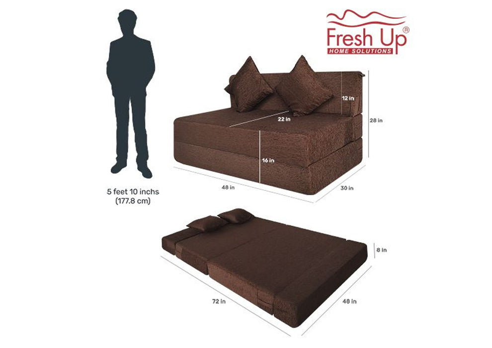 FRESH UP - Two Seater Molphino - Brown Sofa Cum Bed - Without Arm