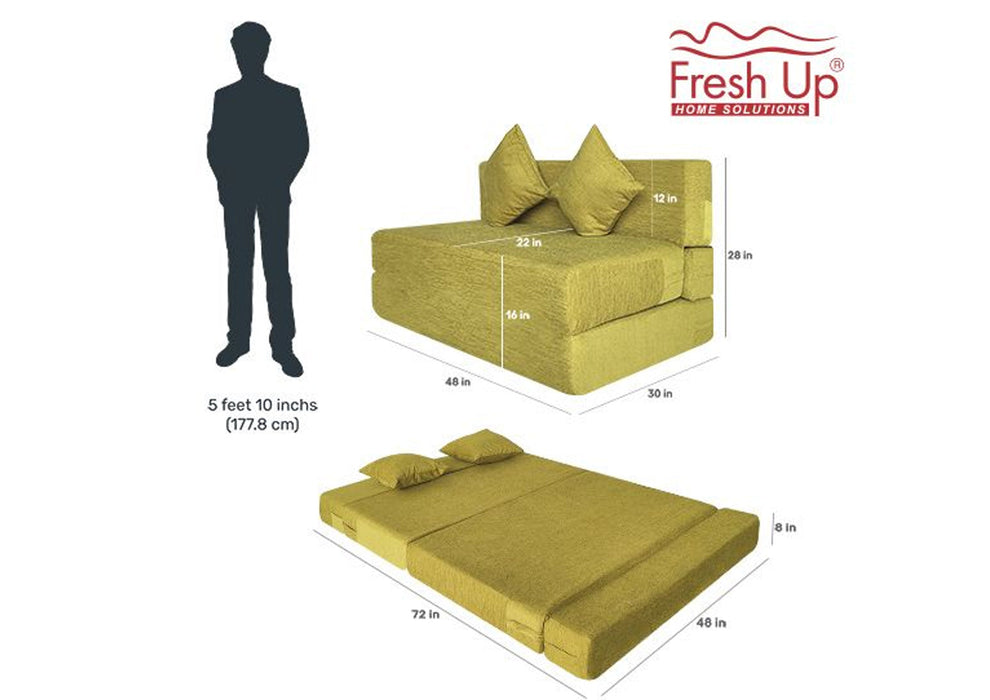 FRESH UP - Two Seater Molphino - Green Sofa Cum Bed - Without Arm