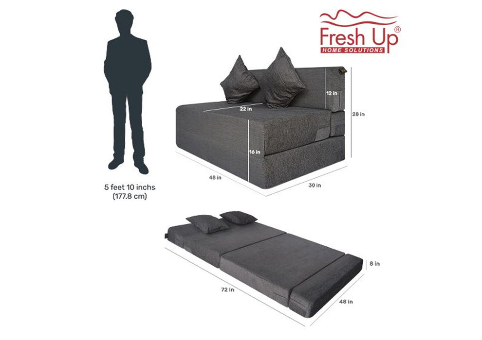 FRESH UP - Two Seater Molphino - Grey Sofa Cum Bed - Without Arm