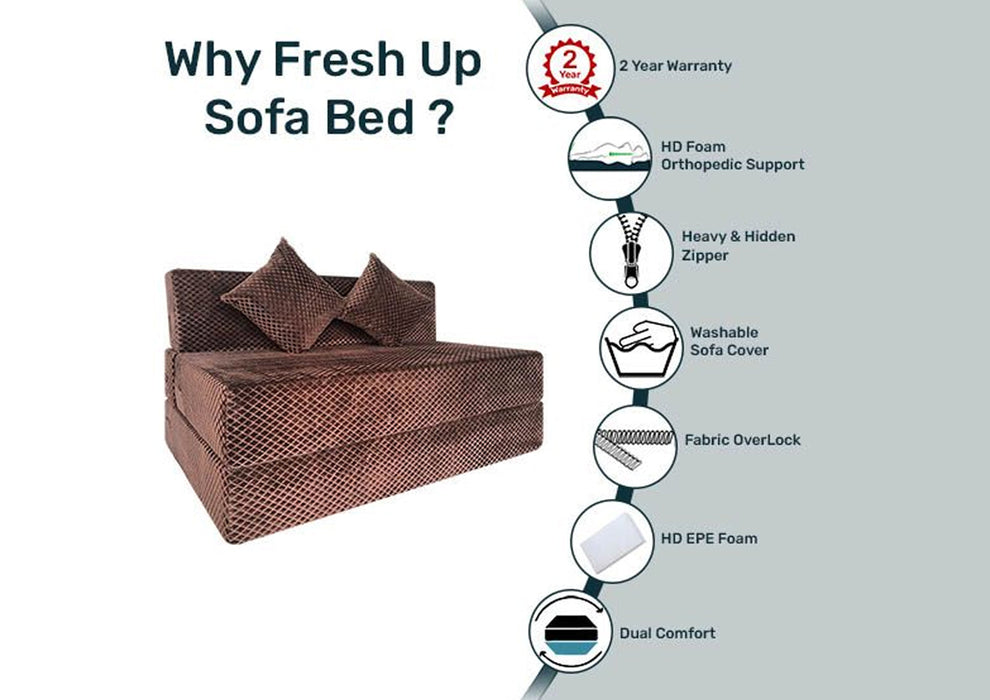 FRESH UP - Two Seater Velvet - Dark Brown Sofa Cum Bed - Without Arm