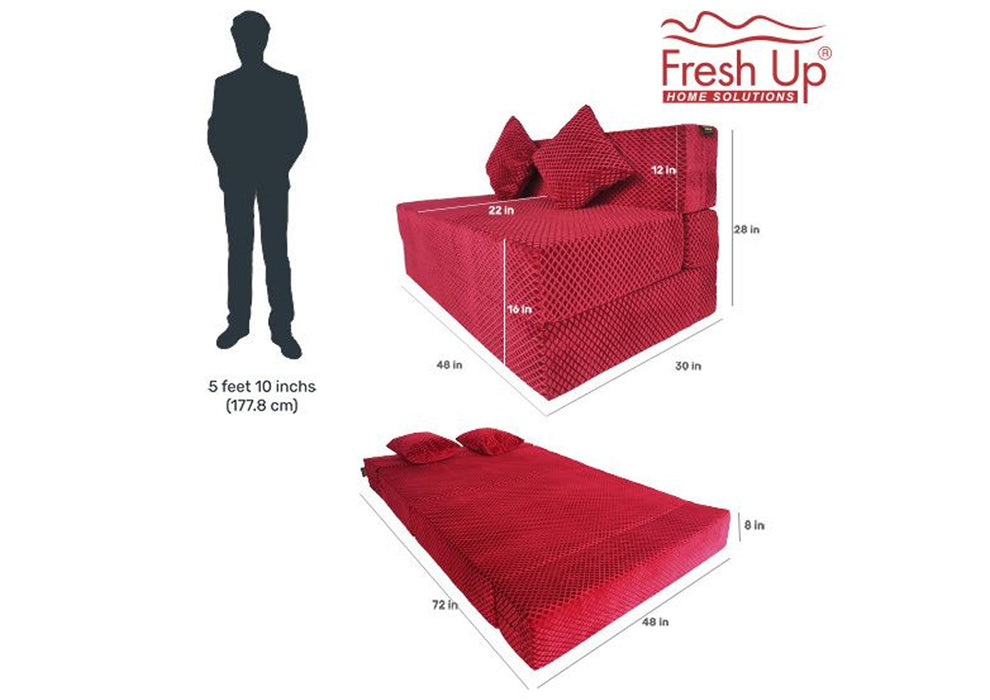 FRESH UP - Two Seater Velvet - Maroon Sofa Cum Bed - Without Arm