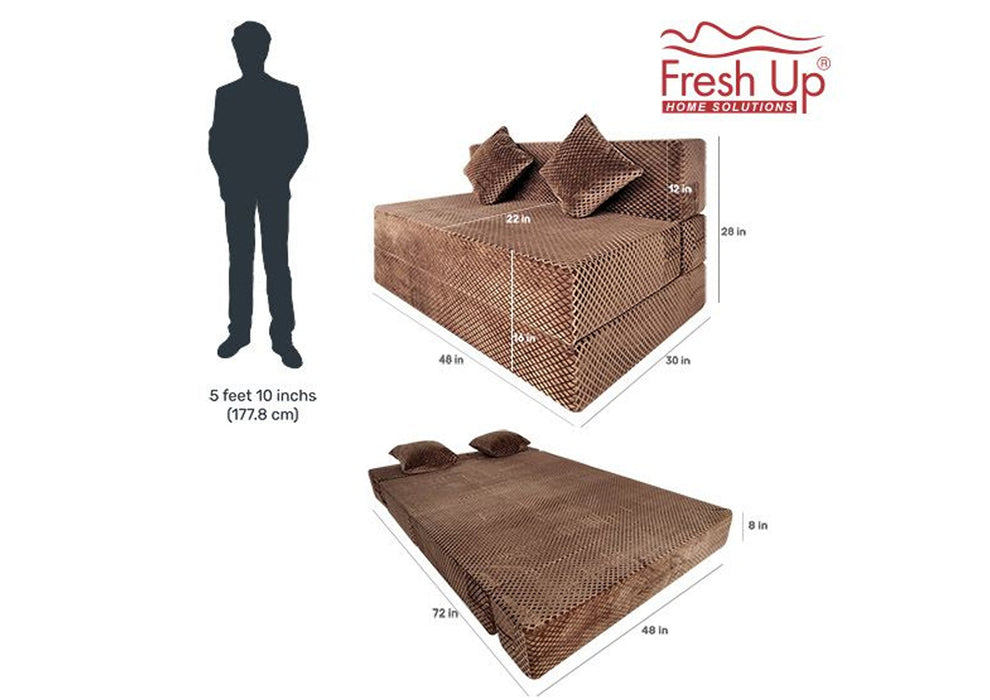 FRESH UP - Two Seater Velvet - Light Brown Sofa Cum Bed - Without Arm