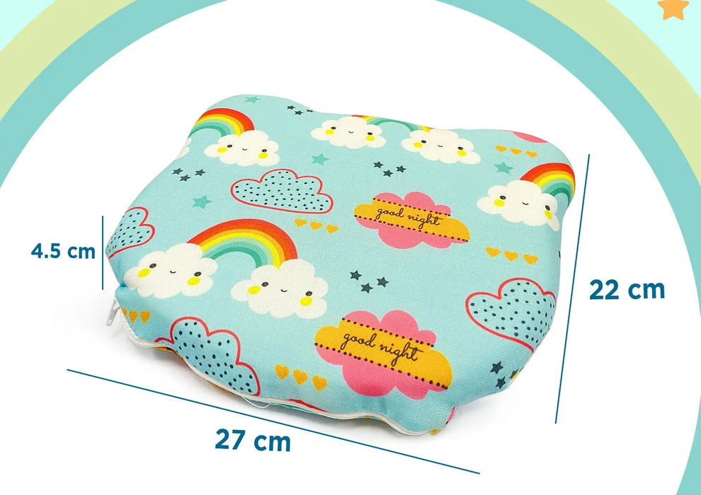 Sleepsia Cat Shaped Memory Foam Pillow for New Born Babies, Toddler Pillow for Girls & Boys with Rainbow Print