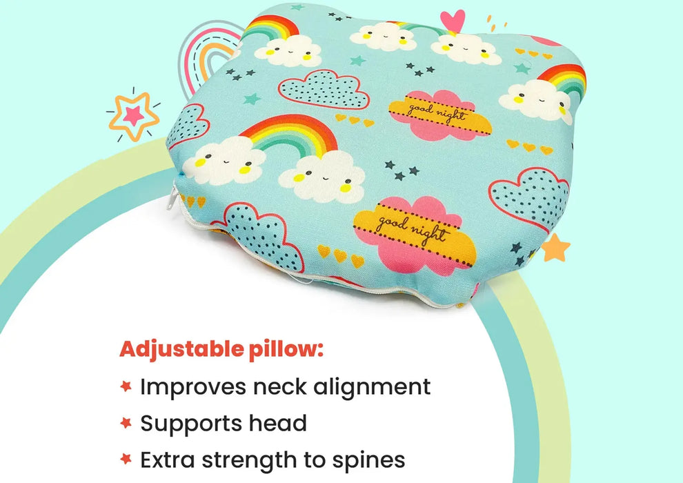 Sleepsia Cat Shaped Memory Foam Pillow for New Born Babies, Toddler Pillow for Girls & Boys with Rainbow Print