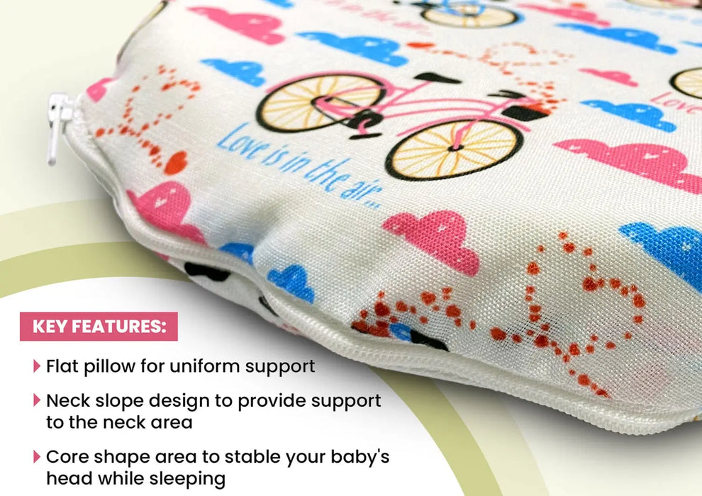 Sleepsia Memory Foam Baby Pillow for Head Shaping for Preventing Flat Head Syndrome, Cycle Print Toddler Pillow