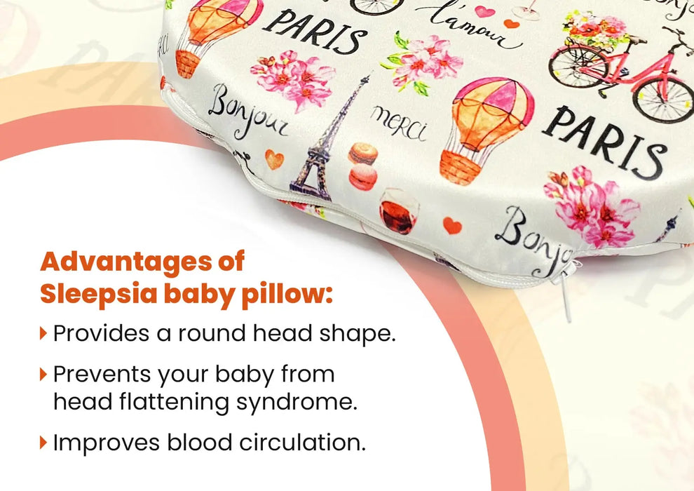 Sleepsia Memory Foam Paris Print Head Shaping Memory Foam Baby Pillow for Preventing Flat Head Syndrome,Toddler Pillow