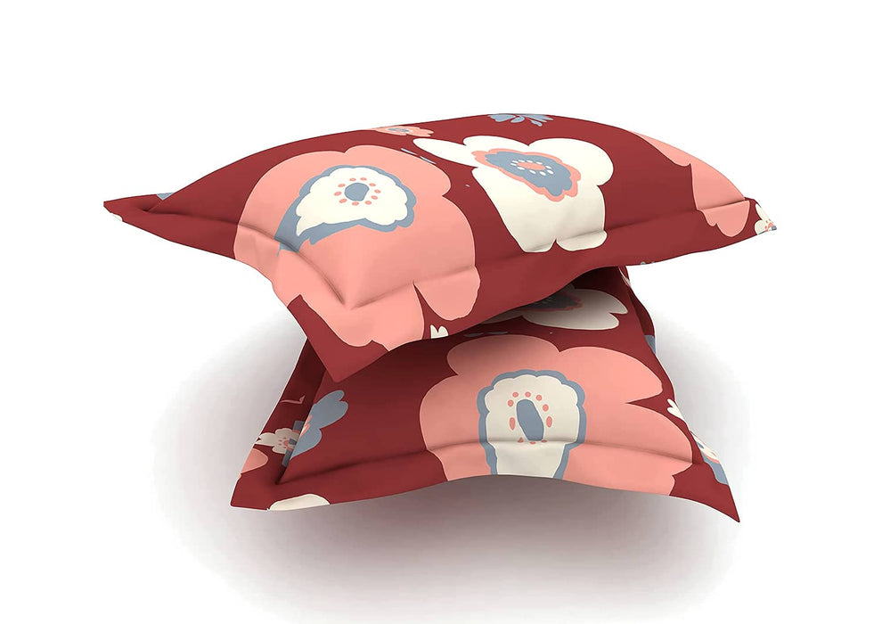 Sleepyhead Bloom - 180TC 100% Cotton Bedsheet with 2 Pillow Covers, Maroon