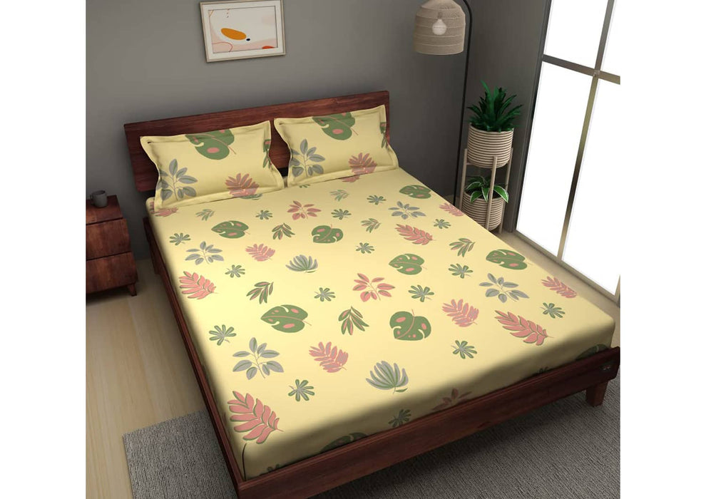 Sleepyhead Hawaii - 180TC 100% Cotton Bedsheet with 2 Pillow Covers, Yellow