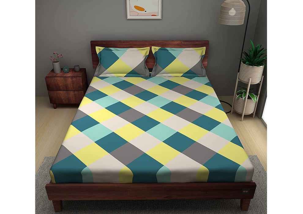 Sleepyhead Hopscotch - 144TC 100% Cotton Bedsheet with 2 Pillow Covers, Green