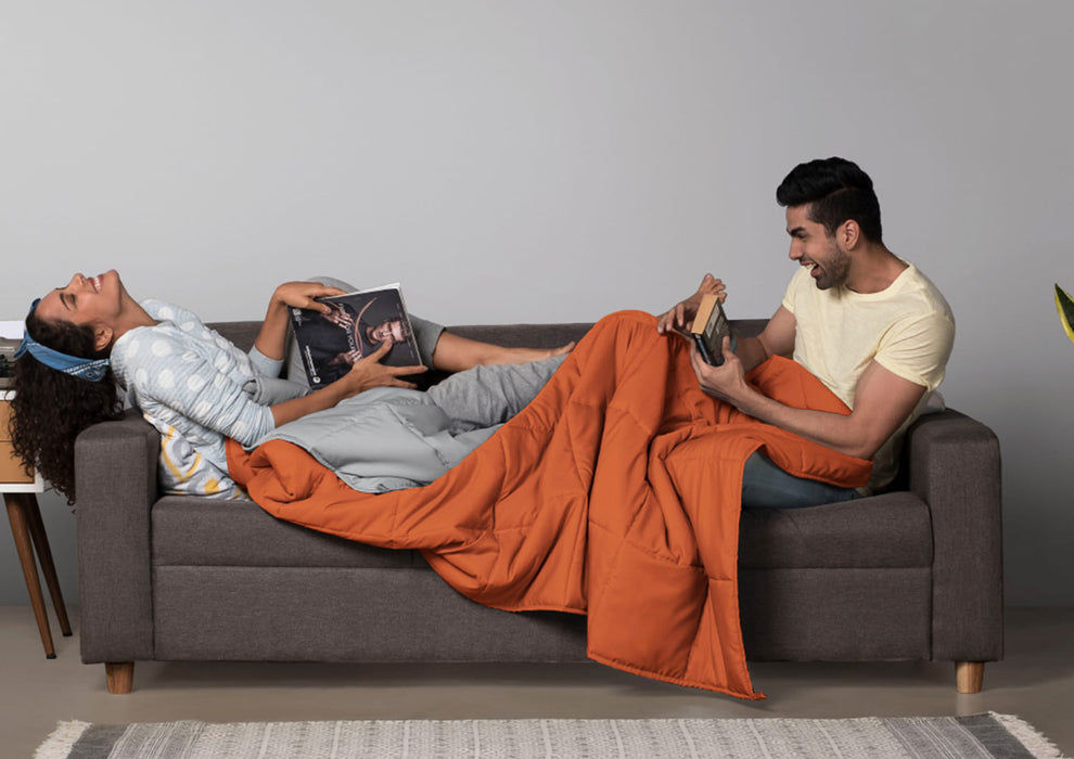 Sleepyhead Reversible Microfiber Comforter, Citrus Orange and Ash Grey - 220 GSM